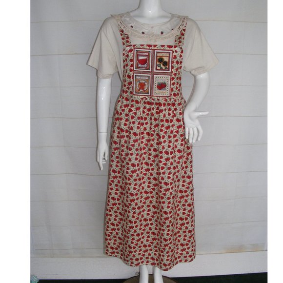 Vintage Dresses & Skirts - STRAWBERRY Dress, M, 3pc, Bib front Dress, Lace Neck Top, Clip, VINTAGE